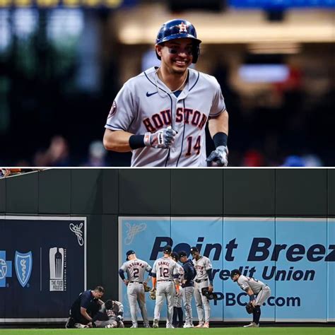 Houston's Mauricio Dubón leaves game after slamming into the .